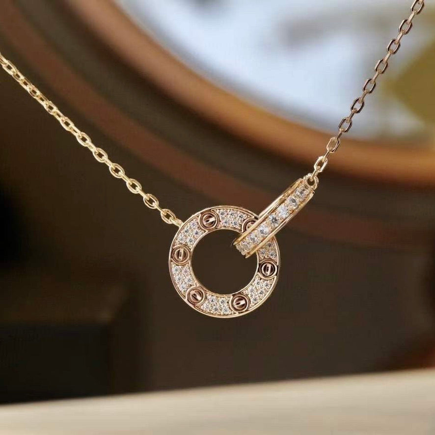 [Super CiCi ]LIEBE 7,6 MM HALSKETTE ROSÉGOLD UND SILBER VOLLDIAMANT