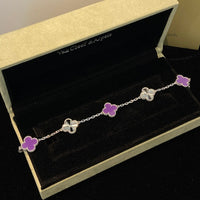 [Bieber Jewelry ]CLOVER  5 MOTIFS  PURPLE VIOLET BRACELET SILVER