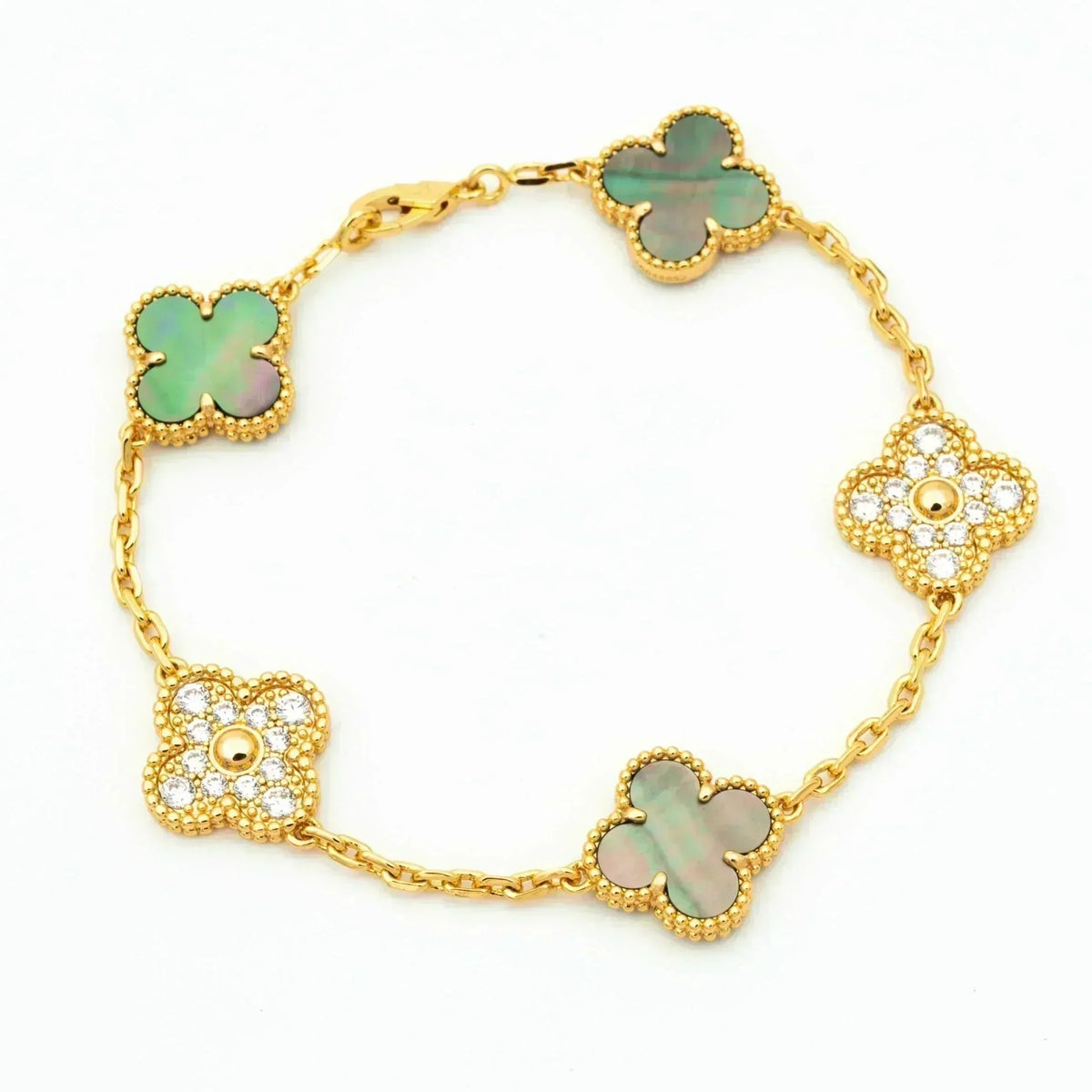 [Super CiCi ] CLOVER 5 MOTIF ARMBAND KOLLEKTION GRAUES PERLMUTT