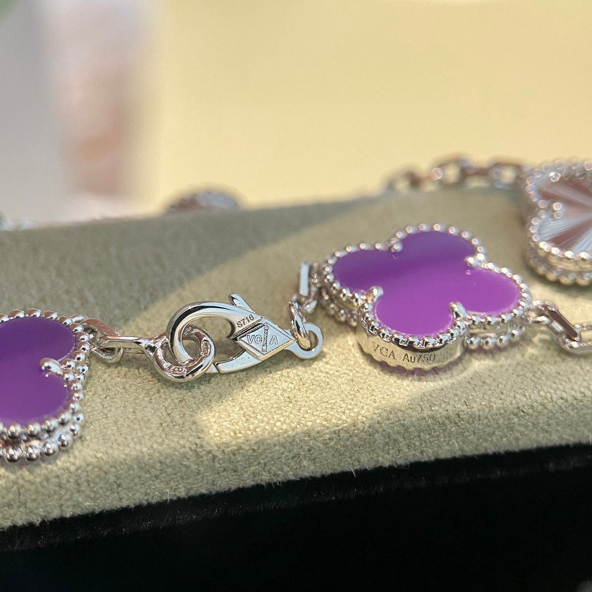 [Super CiCi ]CLOVER  5 MOTIFS  PURPLE VIOLET BRACELET SILVER