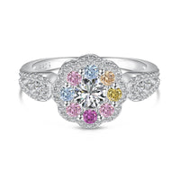 [Bieber Jewelry ]Delicate Colorful Round Cut Flower Shape Wedding Ring