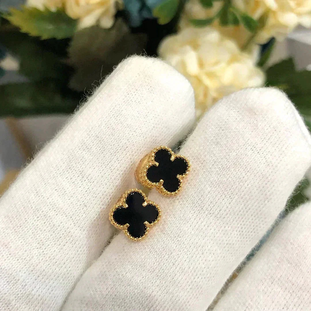 [Super CiCi ]CLOVER MINI 9.5MM BLACK MOP EARRINGS