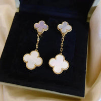 [Bieber Jewelry ]CLOVER 2 MOTIF WHITE MOP EARRINGS