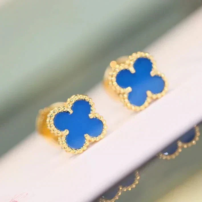 [Super CiCi ]CLOVER MINI 9,5MM OHRRINGE AUS BLAUEM ACHAT