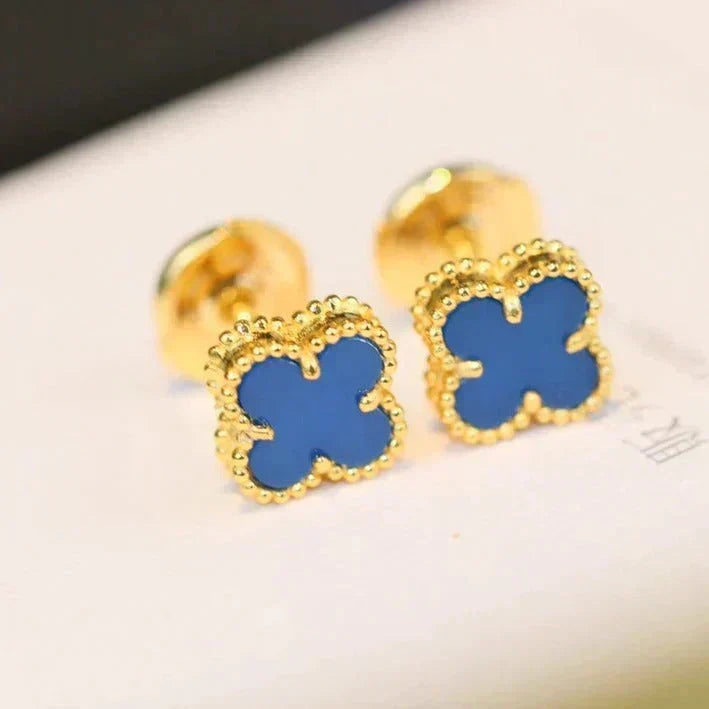 [Super CiCi ]CLOVER MINI 9,5MM OHRRINGE AUS BLAUEM ACHAT