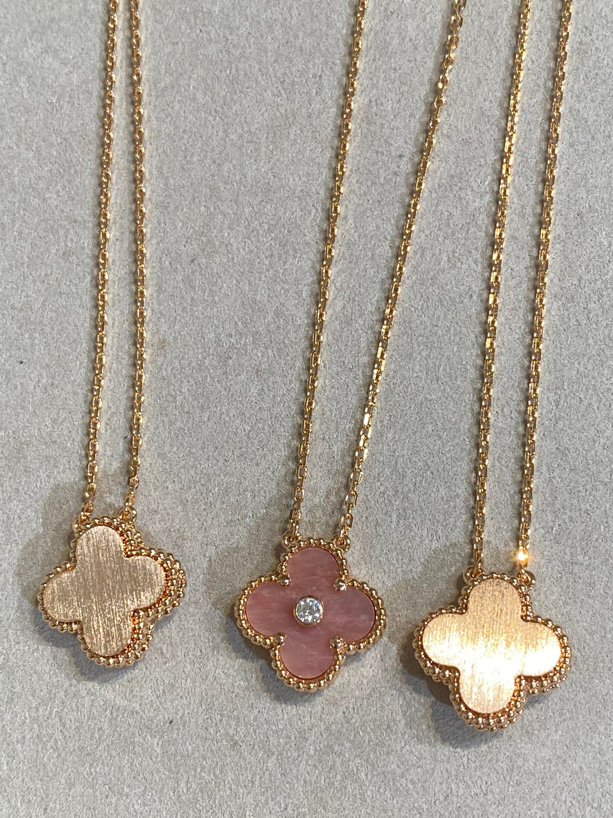 [Super CiCi ]CLOVER 15MM DIAMOND RHODONIT-HALSKETTE
