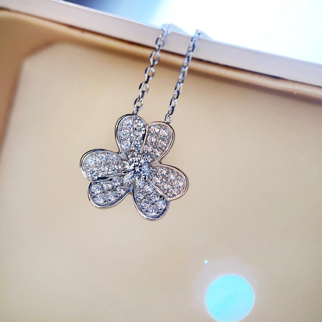 [Super CiCi ]CLOVER DIAMANT-HALSKETTE SILBER
