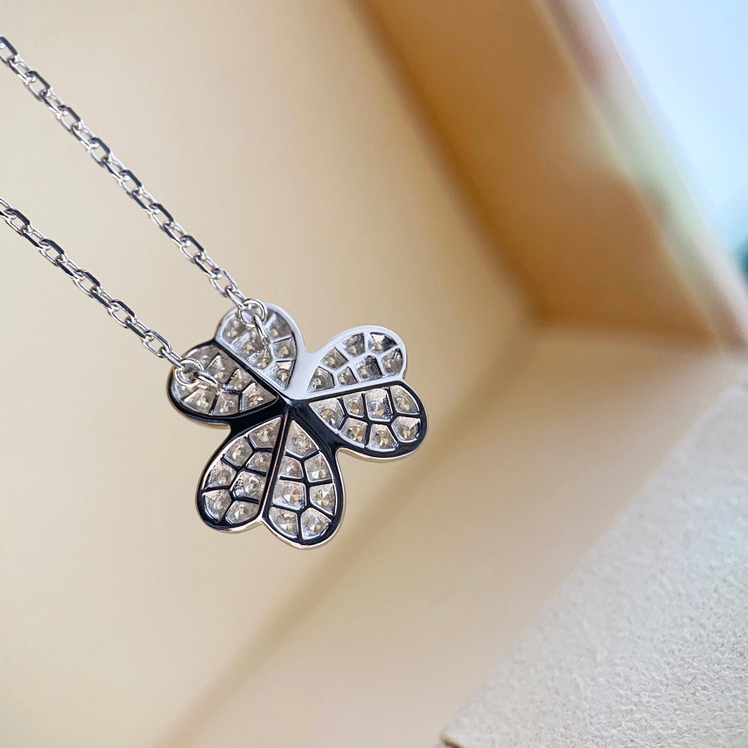 [Super CiCi ]CLOVER DIAMANT-HALSKETTE SILBER