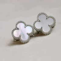 [Bieber Jewelry ]CLOVER MEDIUM 1 MOTIFS  WHITE MOP EARRINGS SILVER