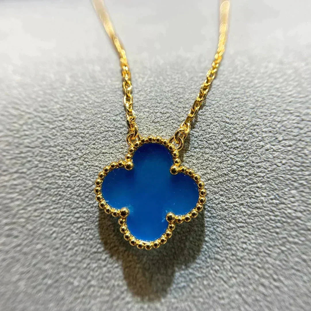 [Super CiCi ]CLOVER 15MM BLAUE ACHAT-HALSKETTE