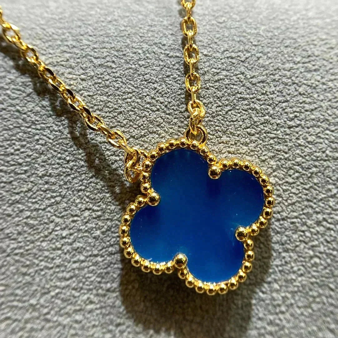 [Super CiCi ]CLOVER 15MM BLAUE ACHAT-HALSKETTE
