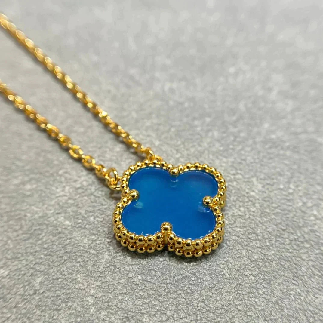 [Super CiCi ]CLOVER 15MM BLAUE ACHAT-HALSKETTE