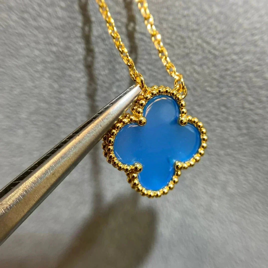 [Super CiCi ]CLOVER 15MM BLAUE ACHAT-HALSKETTE