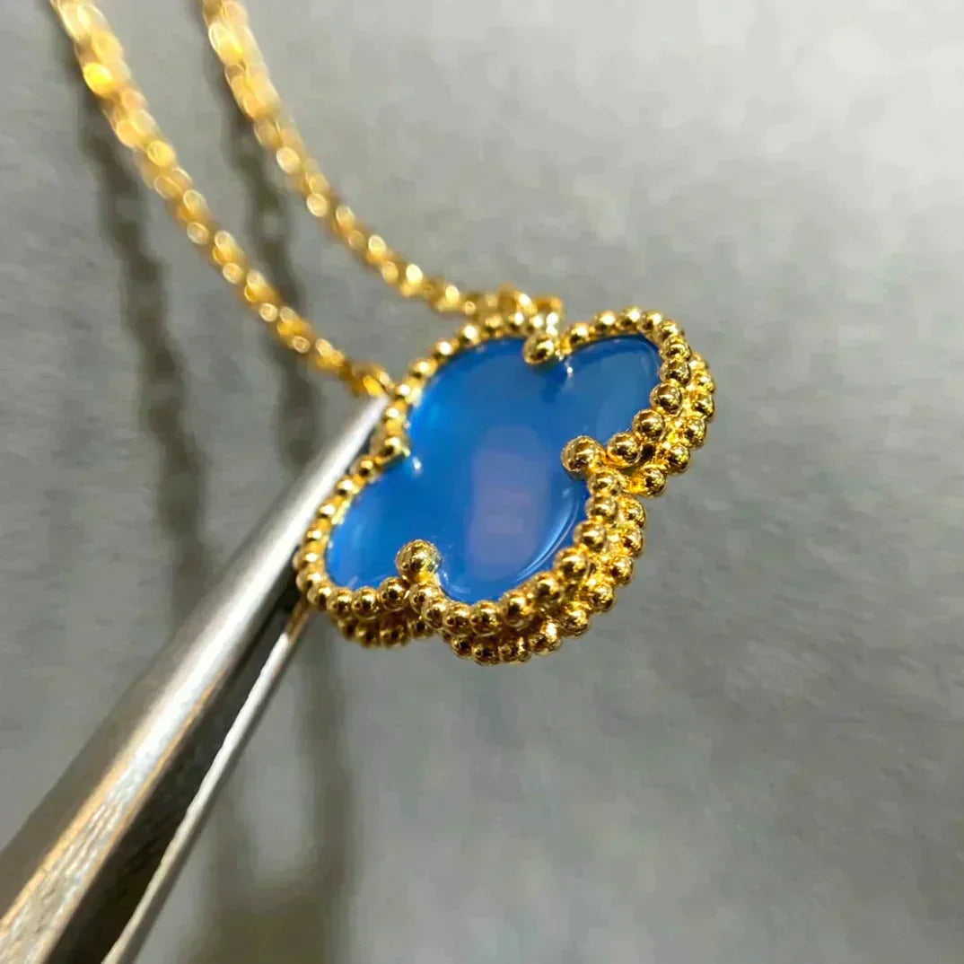 [Super CiCi ]CLOVER 15MM BLAUE ACHAT-HALSKETTE