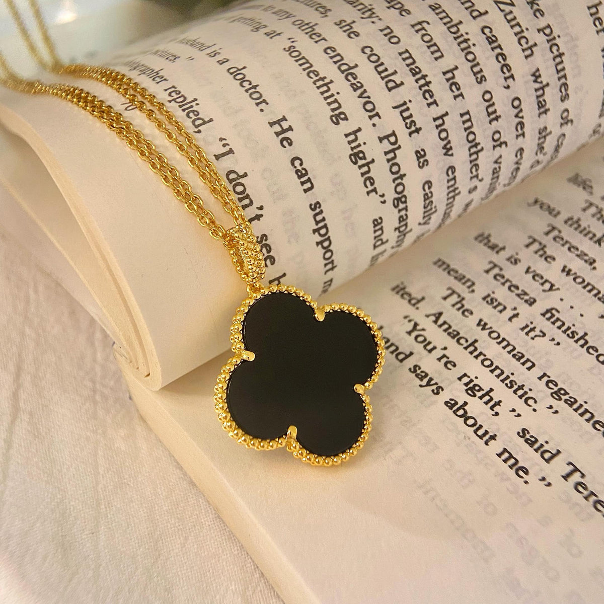 [Super CiCi ]CLOVER 25MM HALSKETTE GOLD ONYX