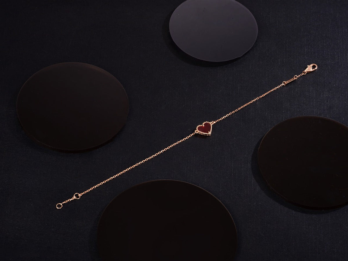 [Super CiCi ]HERZ-ARMBAND AUS KARNELIAN UND ROSÉGOLD