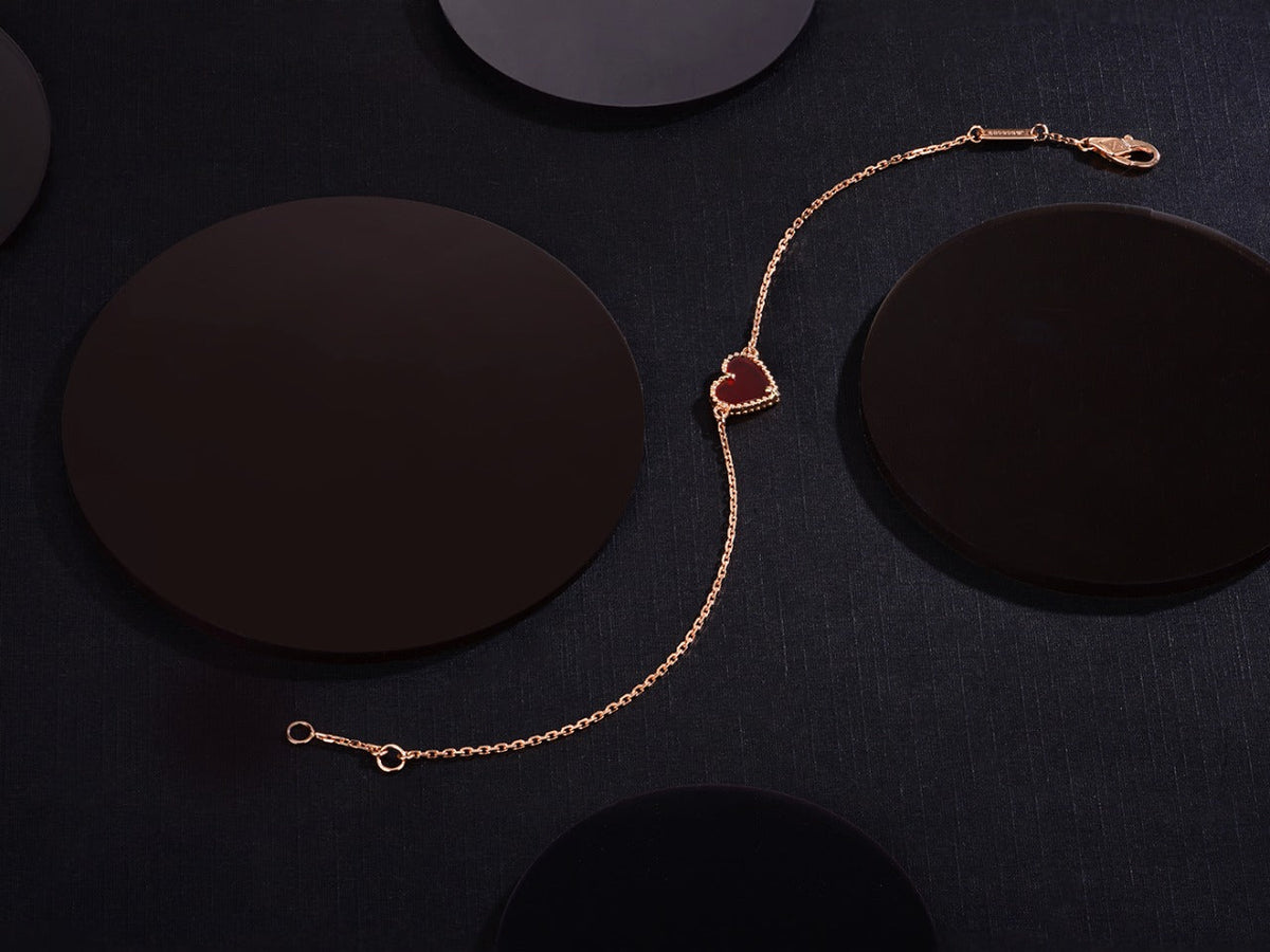 [Super CiCi ]HERZ-ARMBAND AUS KARNELIAN UND ROSÉGOLD