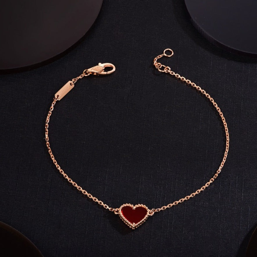 [Super CiCi ]HERZ-ARMBAND AUS KARNELIAN UND ROSÉGOLD