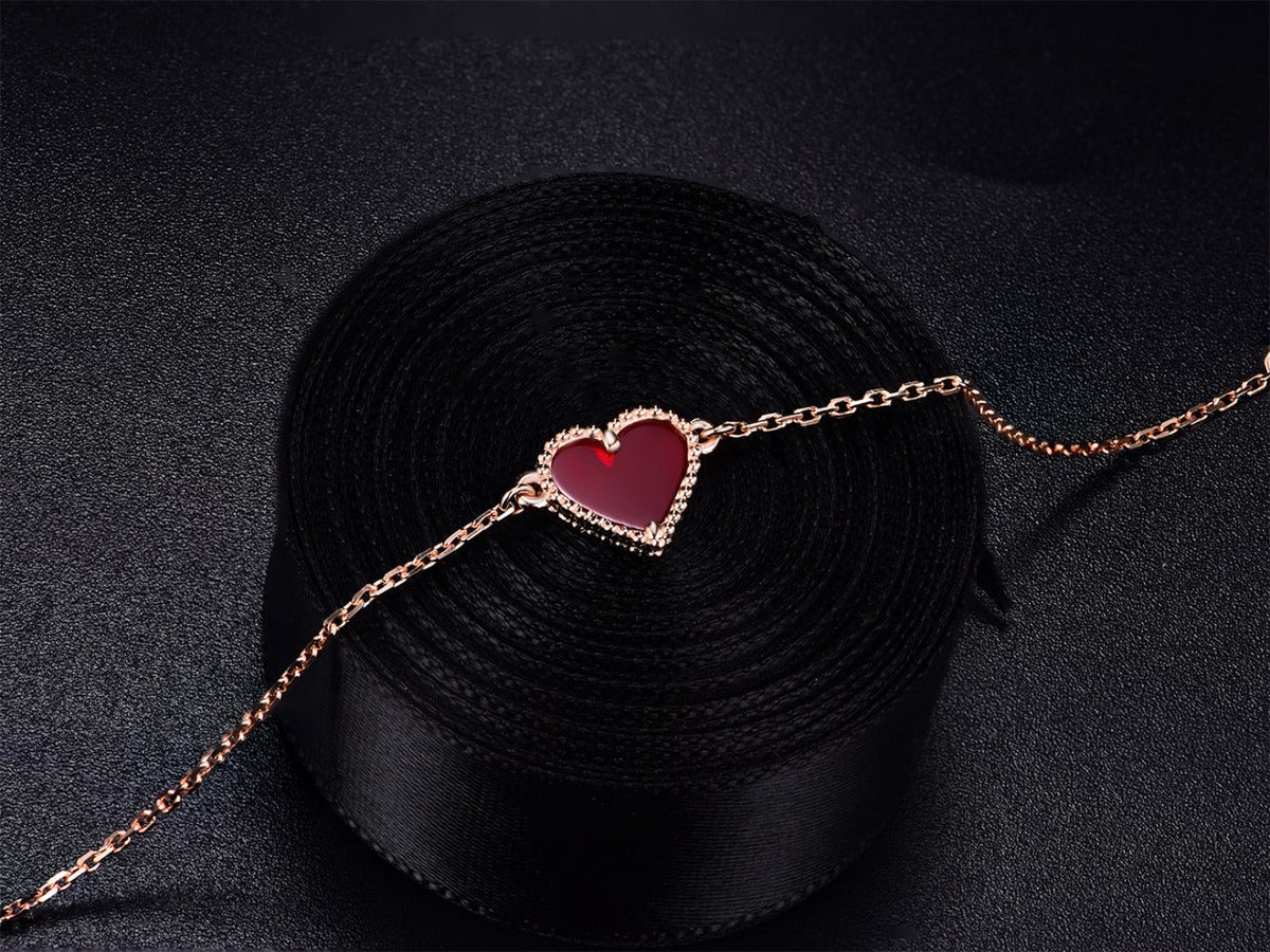 [Super CiCi ]HERZ-ARMBAND AUS KARNELIAN UND ROSÉGOLD