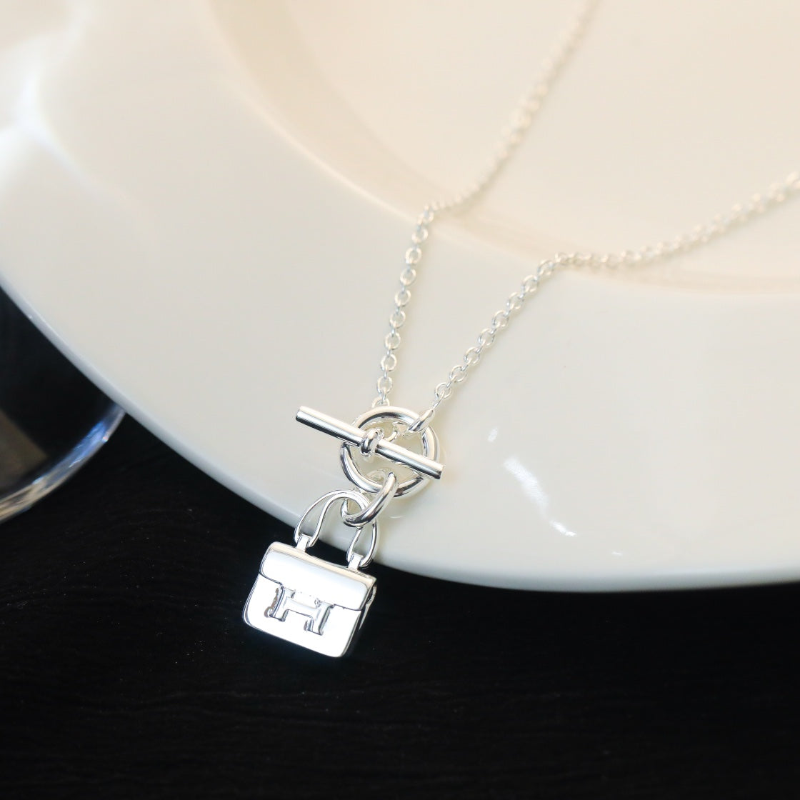 [Super CiCi ]POP H ANHÄNGER SILBERNE HALSKETTE