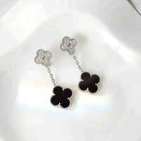 [Bieber Jewelry ]CLOVER 2 MOTIFS  DIAMOND ONYX EARRINGS SILVER