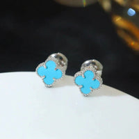 [Bieber Jewelry ]CLOVER MINI 9.5MM ONYX STUD EARRINGS SILVER