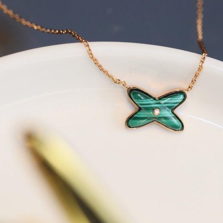 [Super CiCi ]JEUX MALACHITE 1 DIAMANT HALSKETTE AUS ROSÉGOLD
