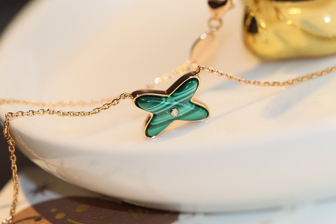 [Super CiCi ]JEUX MALACHITE 1 DIAMANT HALSKETTE AUS ROSÉGOLD