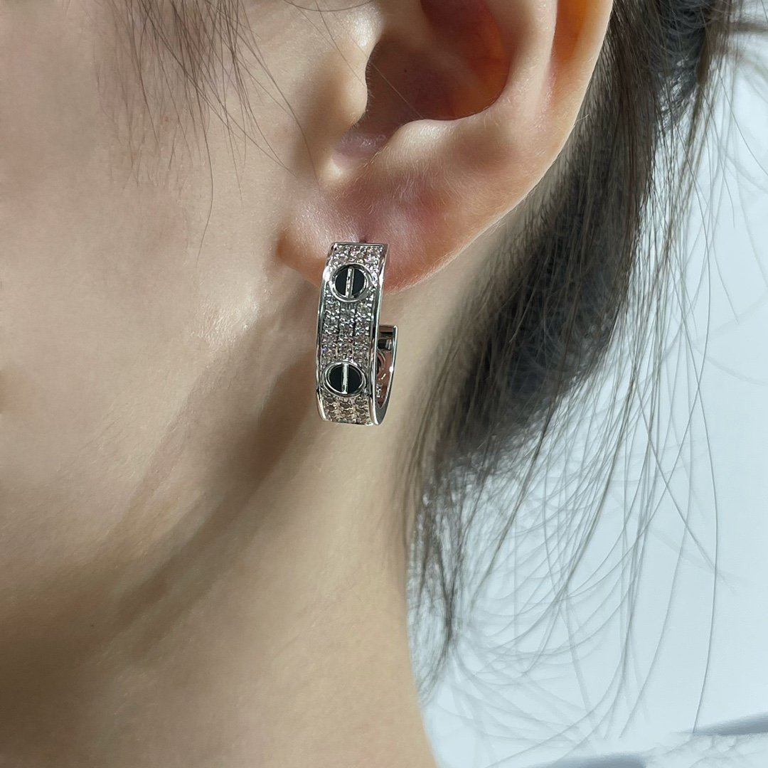 [Super CiCi ]MIT KERAMIK UND DIAMANTEN BESETZTE SILBEROHRRINGE