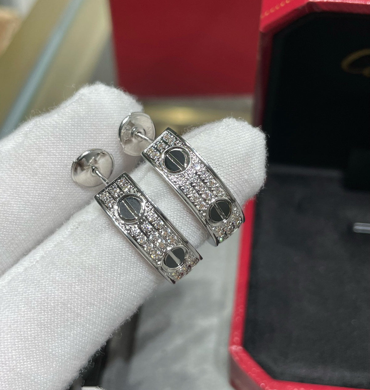 [Super CiCi ]MIT KERAMIK UND DIAMANTEN BESETZTE SILBEROHRRINGE