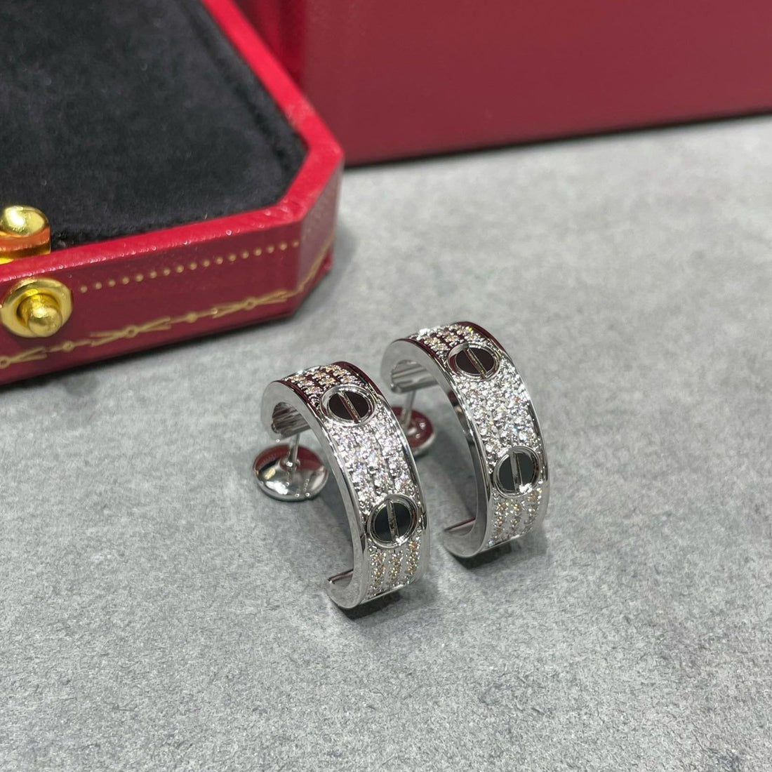 [Super CiCi ]MIT KERAMIK UND DIAMANTEN BESETZTE SILBEROHRRINGE