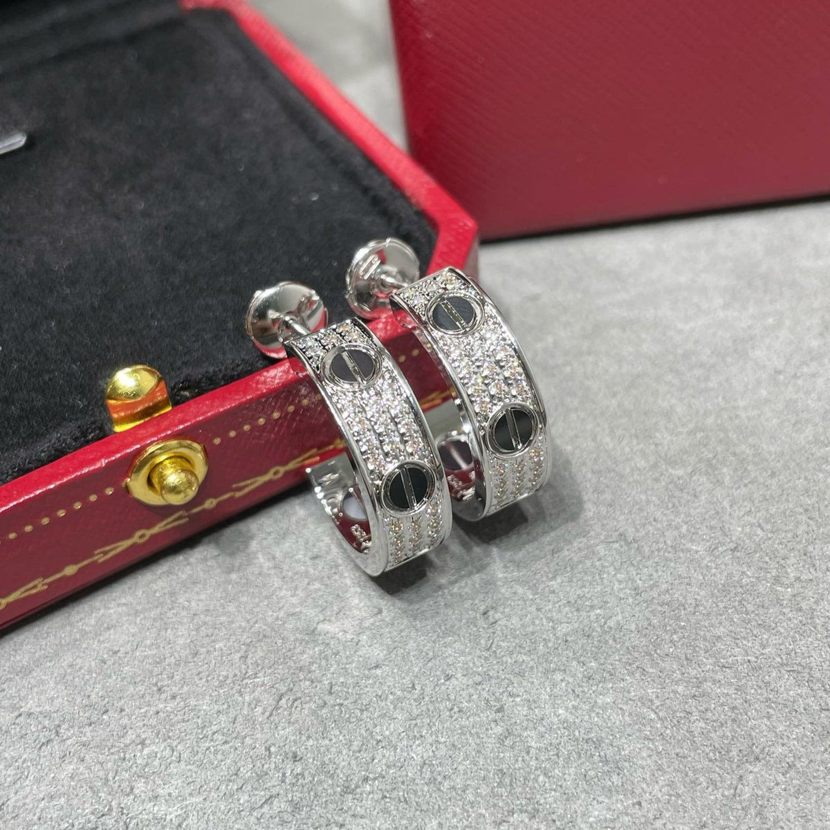 [Super CiCi ]MIT KERAMIK UND DIAMANTEN BESETZTE SILBEROHRRINGE