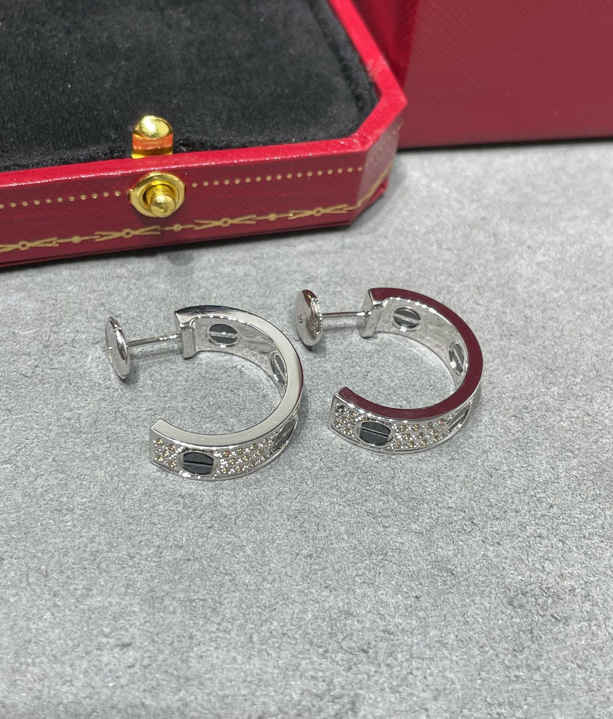 [Super CiCi ]MIT KERAMIK UND DIAMANTEN BESETZTE SILBEROHRRINGE