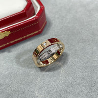 [Bieber Jewelry ]LOVE PINK GOLD SILVER DIAMOND DOUBLE RING