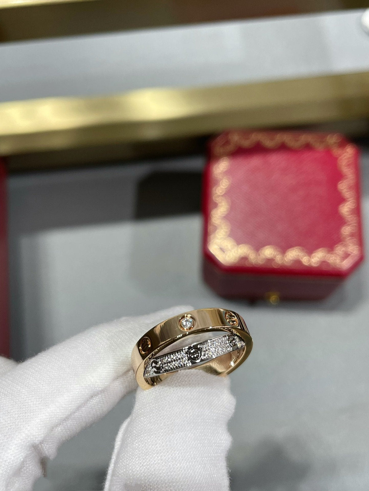 [Super CiCi ]LIEBE PINK GOLD SILBER DIAMANT DOPPELRING