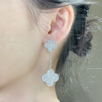 [Bieber Jewelry ]CLOVER 2 MOTIFS DIAMOND PAVED SILVER EARRINGS