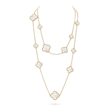 [Super CiCi ]CLOVER 16 MOTIF WHITE MOP GOLD NECKLACE