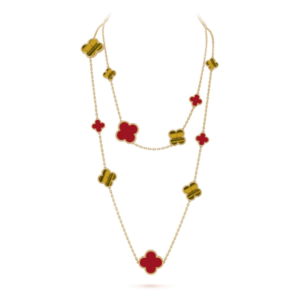 [Super CiCi] CLOVER 16-MOTIV KARNEOL TIGERAUGE ROSÉGOLD HALSKETTE