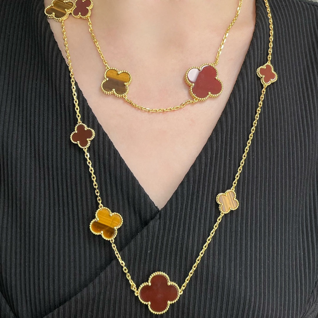 [Super CiCi] CLOVER 16-MOTIV KARNEOL TIGERAUGE ROSÉGOLD HALSKETTE