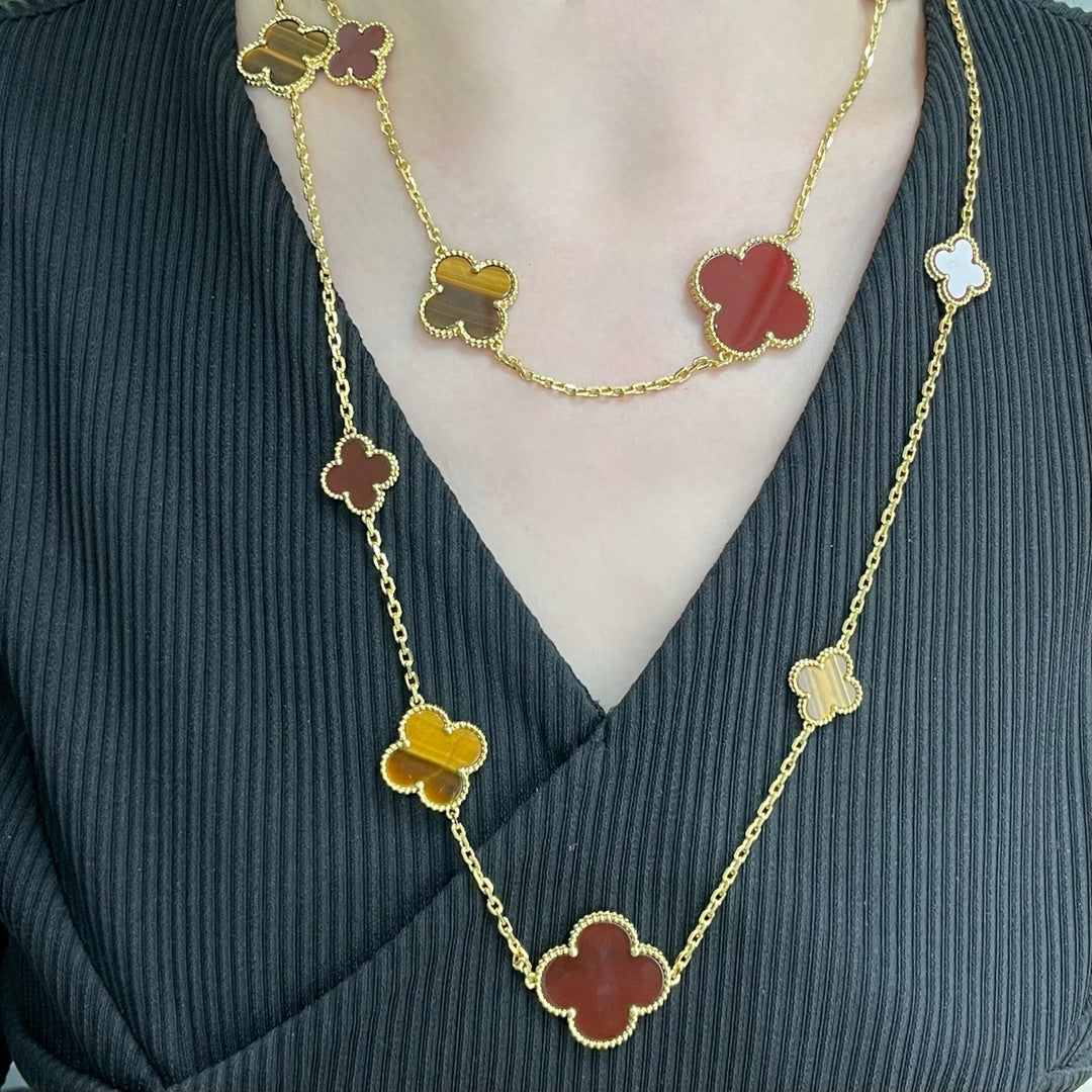[Super CiCi] CLOVER 16-MOTIV KARNEOL TIGERAUGE ROSÉGOLD HALSKETTE
