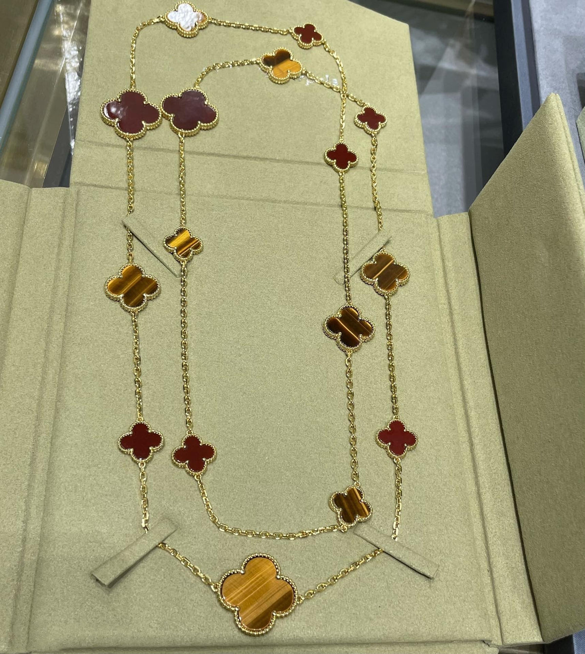 [Super CiCi] CLOVER 16-MOTIV KARNEOL TIGERAUGE ROSÉGOLD HALSKETTE