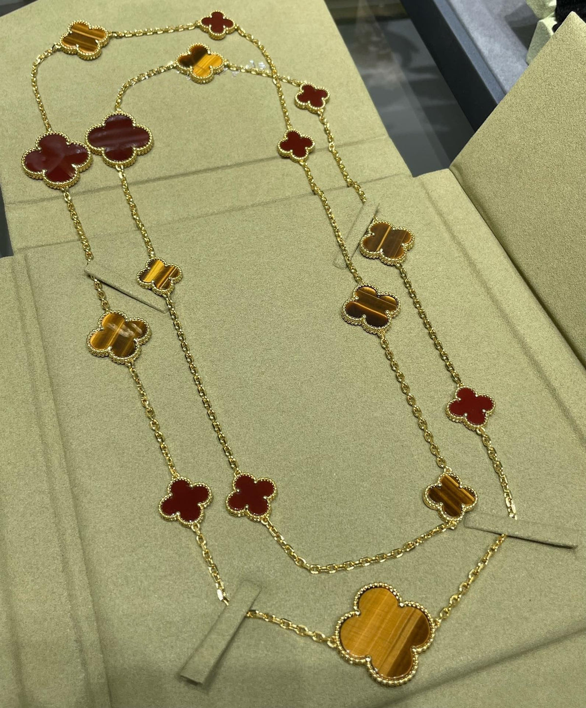 [Super CiCi] CLOVER 16-MOTIV KARNEOL TIGERAUGE ROSÉGOLD HALSKETTE