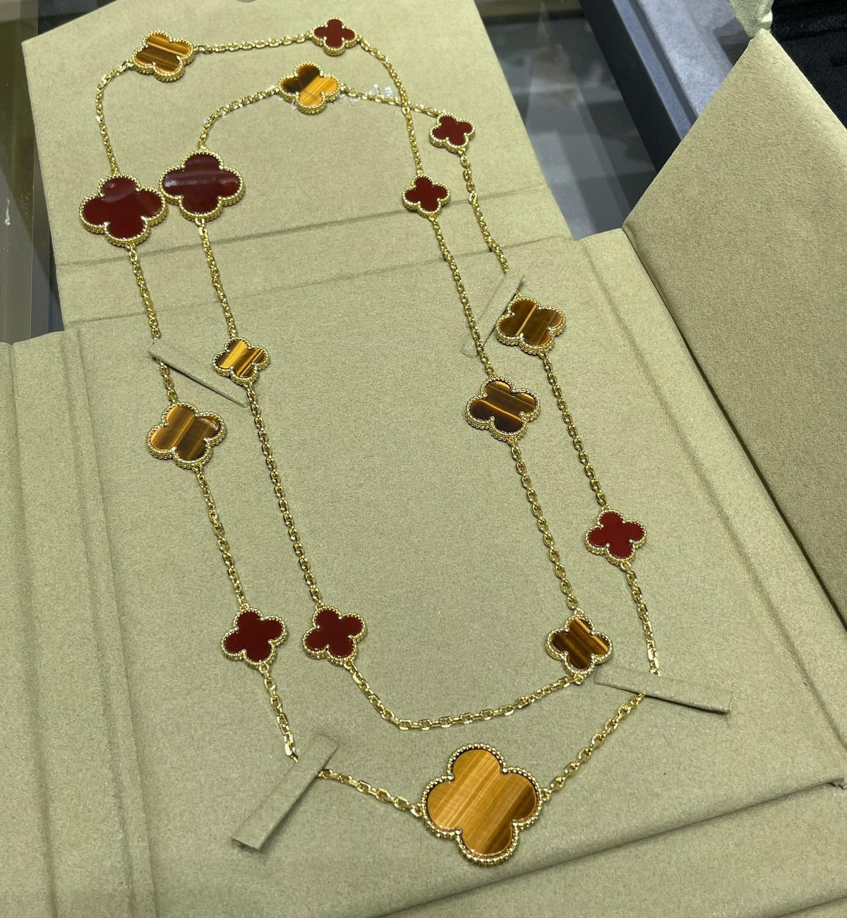 [Super CiCi] CLOVER 16-MOTIV KARNEOL TIGERAUGE ROSÉGOLD HALSKETTE