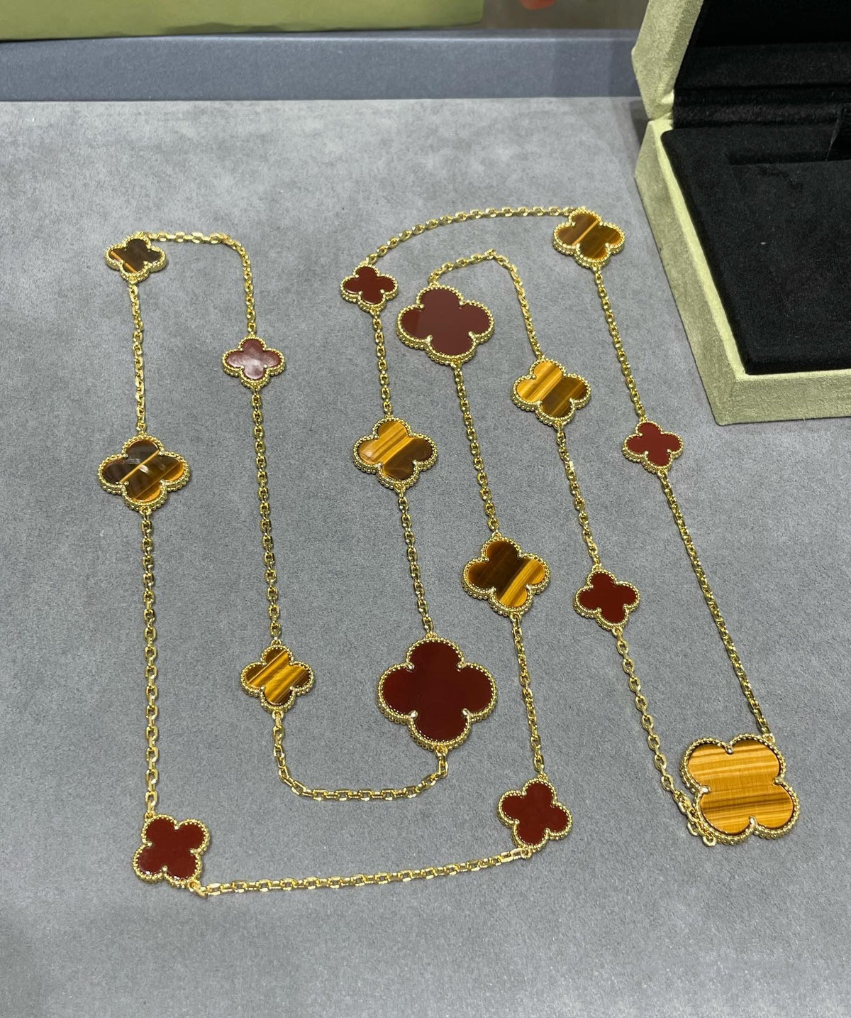 [Super CiCi] CLOVER 16-MOTIV KARNEOL TIGERAUGE ROSÉGOLD HALSKETTE