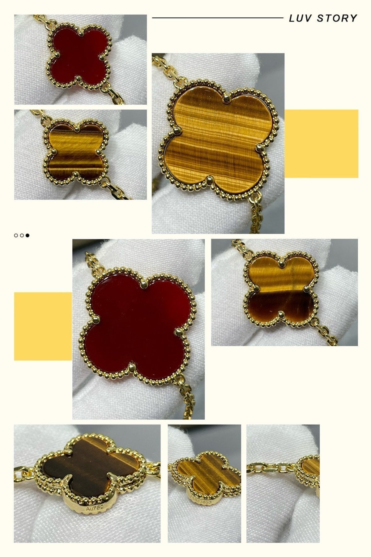 [Super CiCi] CLOVER 16-MOTIV KARNEOL TIGERAUGE ROSÉGOLD HALSKETTE