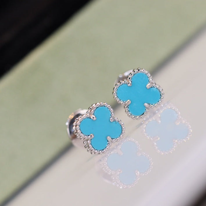[Super CiCi ]CLOVER MINI TÜRKIS SILBER OHRSTECKER