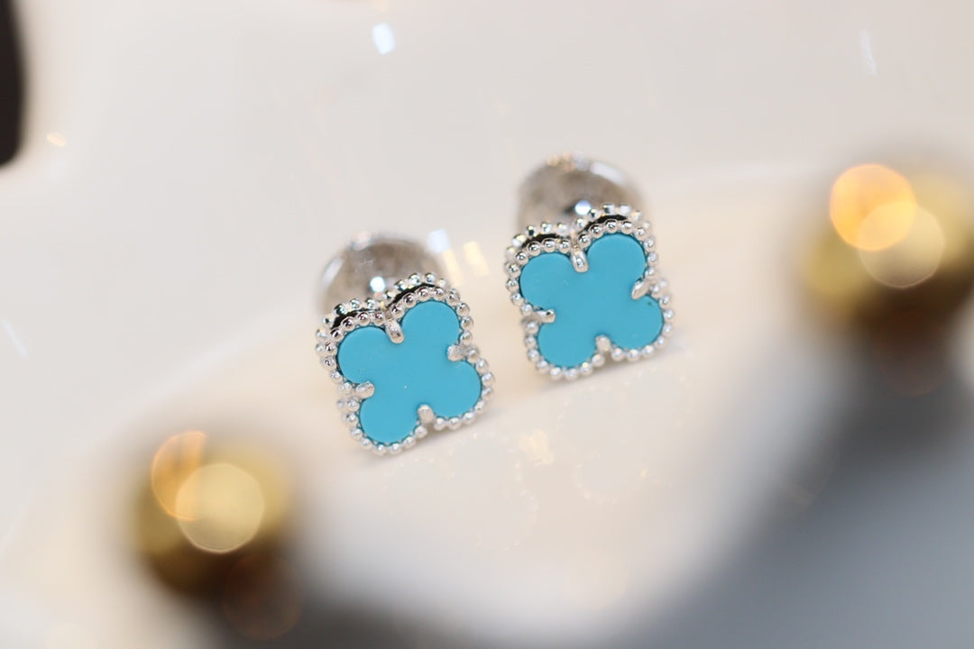 [Super CiCi ]CLOVER MINI TÜRKIS SILBER OHRSTECKER
