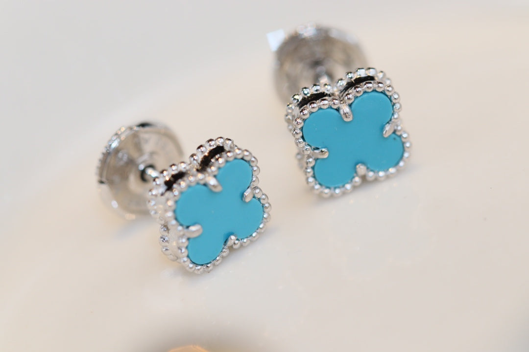 [Super CiCi ]CLOVER MINI TÜRKIS SILBER OHRSTECKER