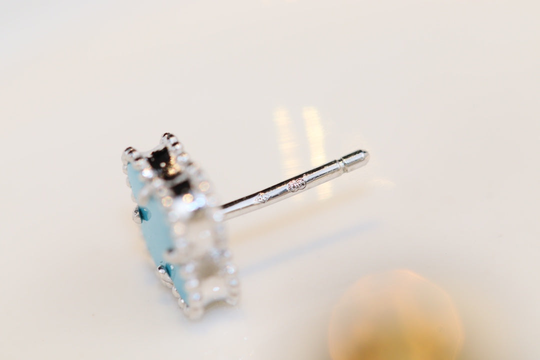 [Super CiCi ]CLOVER MINI TÜRKIS SILBER OHRSTECKER