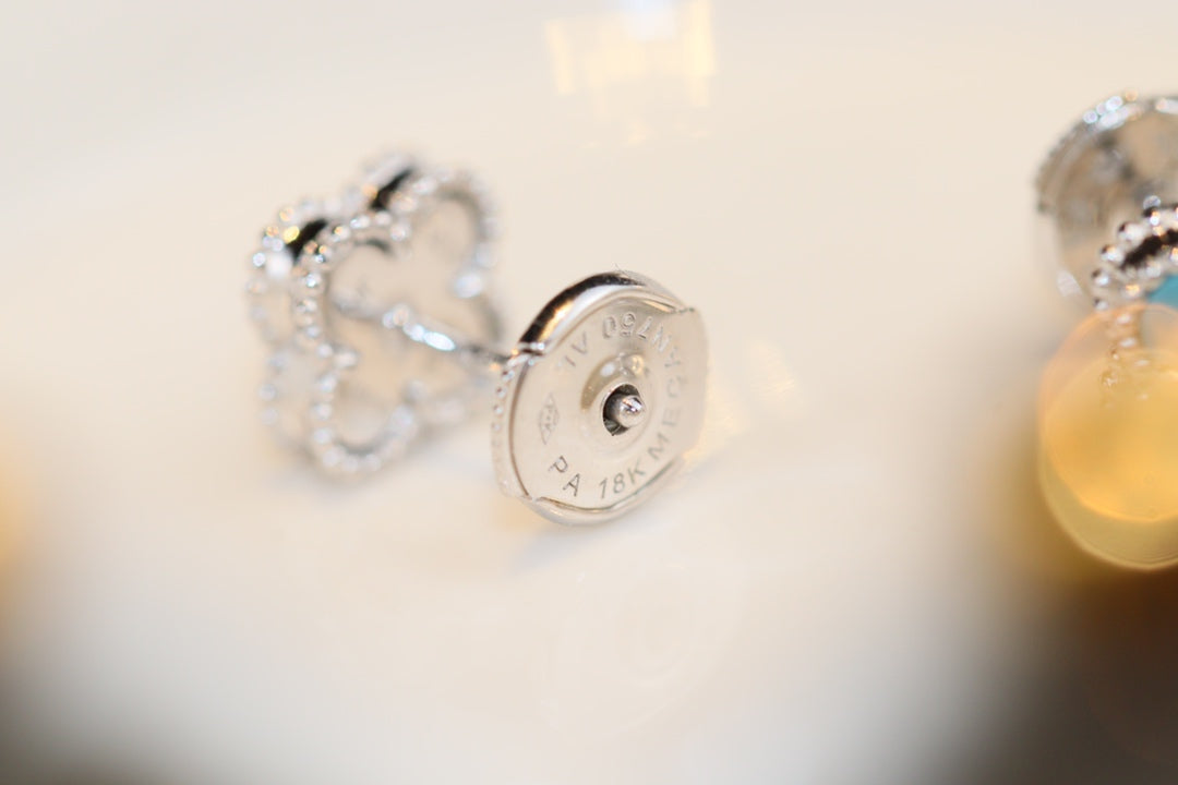 [Super CiCi ]CLOVER MINI TÜRKIS SILBER OHRSTECKER
